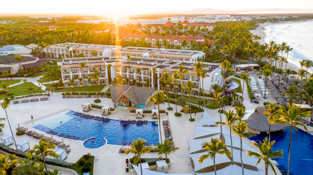 Gorgeous aerial view of the west wing of the Royalton Resort Complex and Playa de Arena Gorda in the background.