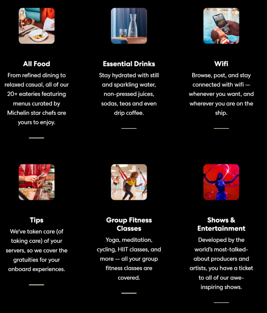 Virgin Voyages Always Included Amenities