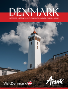 Denmark travel brochure showcasing fairytale castles, cozy hygge culture, and Scandinavian charm.