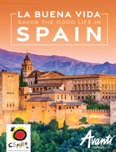 Travel brochure for Spain highlighting major destinations, cultural experiences, food, architecture, and scenic landscapes.